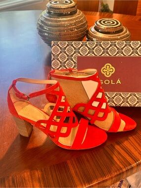Isola Women's Orange Suede Cutout Block Heel Sandals